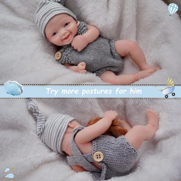 🆕7 Inch Full Body Silicone Black Baby Doll Boy Jefy Mini Newborn Baby Dolls - Picture 4 of 6